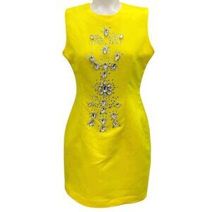 Cynthia Rowley Yellow Satin Gemstone Embellished Mini Dress
